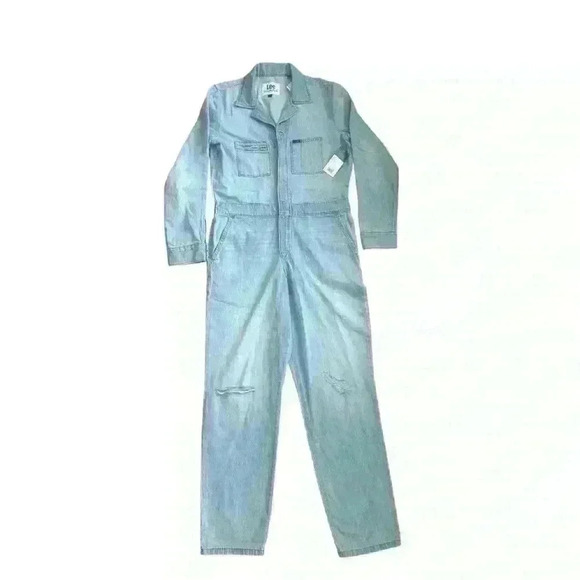 Lee Pants - Lee Union-Alls Denim Coveralls Light Wash Long Sleeve Zip Up Barely Blue Small